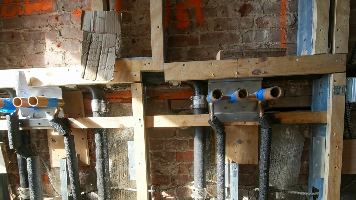 Water lines inside an open stud wall